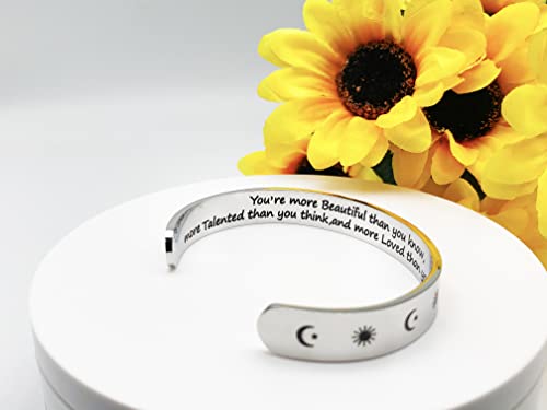 Dczosily Inspirational Bracelets for Women Stainless Steel Cuff Bracelet Engraved Jewelry Motivational Bangles Personalized Gifts for Best Friend/Mom - style: Mom-10mm-You're more Beautiful than you know, more Talented....more Loved than you can imagine