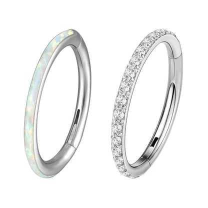 2pc G23 Titanium 6/8/10/12mm Nose Ring Opal Multi Zircon Hoop Hinge Septum Ear Lobe Daith Body Piercing - color: OP17 & Clear Zircon, size: Inner Ring Diameter: 10mm