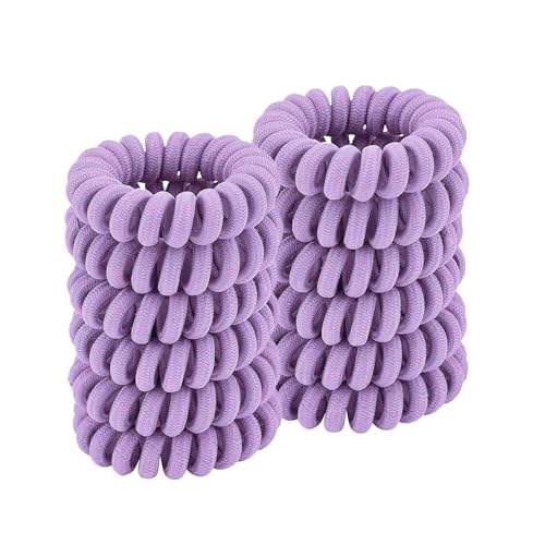 Spiral Hair Ties (12 Pcs, Cloth Purple) - Coil No Crease Ponytail Holders for All Hair Types with Plastic Spiral - color: Cloth Purple 4.5CM
