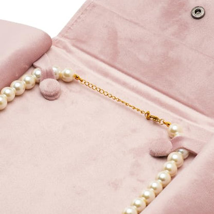 Velvet Necklace Jewelry Travel Folder Storage Display Case (Pink) - color: Pink