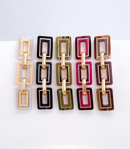 Ozel - Natural Wooden Acrylic Boho Drop Dangle Earrings for Women - Geometric Statement Jewellery - Brown, Black, Magent Red, Olive Green, White beige - color: 3Square_Brown
