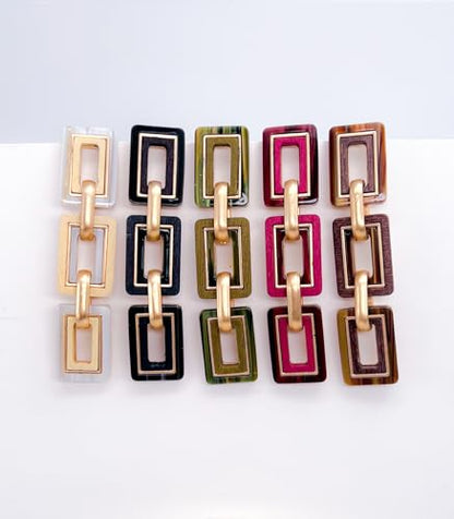 Ozel - Natural Wooden Acrylic Boho Drop Dangle Earrings for Women - Geometric Statement Jewellery - Brown, Black, Magent Red, Olive Green, White beige - color: 3Square_Brown