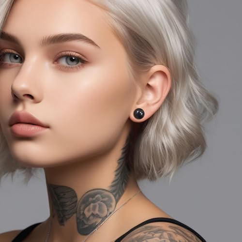 Casvort 2 PCS Hypoallergenic 0G-1" Cute Timeless Smooth Ball Screw Ear Gauges 316 Surgical Stainless Steel Fashion Ear Gauges Earrings Expander Women Piercing Body Jewelry - color: Black, size: 16 mm