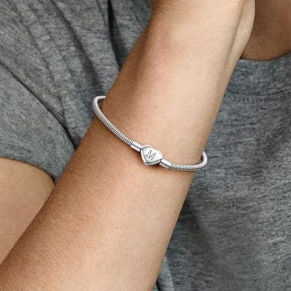 Initial Bracelet Heart Clasp Stainless Steel Snake Chain Alphabet Letter Charm Gift for Women Mom Girlfriend Wife - style: M