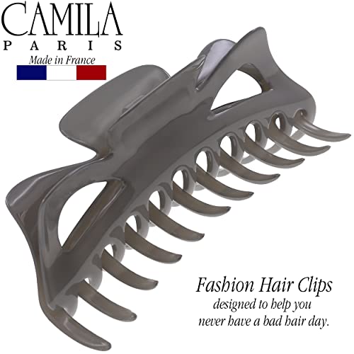 Camila Paris CP3502 French Large Hair Clips for Women Thick Long Curly Wavy Hair, Girls Claw Clip, Durable Styling Big Clip Strong Hold No Slip Grip, Made in France, Gray 6/'' - color: Gray 6"