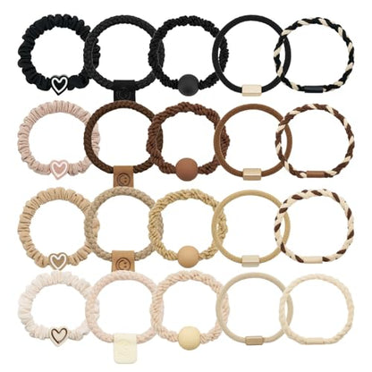 QIUTIMIY 20 Pcs No Damage Hair Ties Thick Hair Elastic Rubber Bands Hair Accessories Scrunchies Seamless for Women - color: Style 24