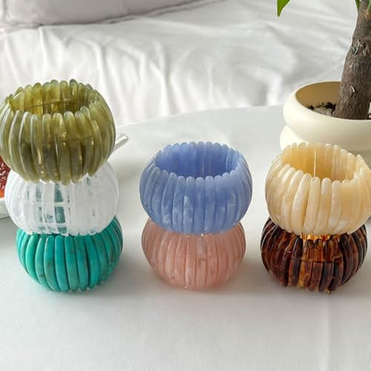 Boho Retro Acrylic Resin Stretch Bangle Bracelets Colorful Wide Chunky Irregular Geometric Tube Bead Wristband Statement Bracelet for Women Fashion Party Wedding Jewelry Gifts - color: Beige