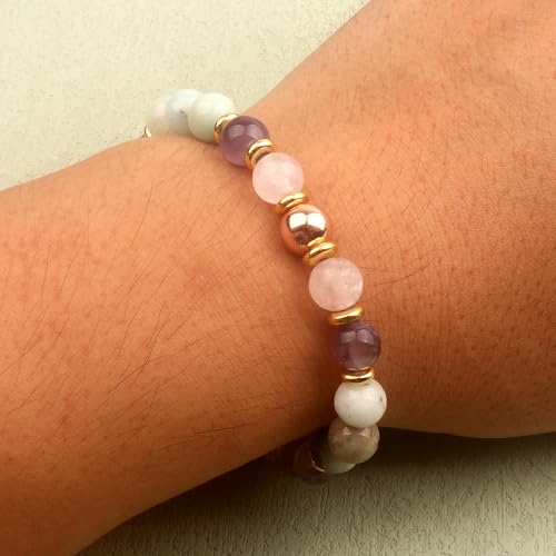 KSQS Healing Stone Bead Bracelet for Women, Natural Gemstones Balance Protection Bracelet, Spiritual Crystal Beads Bracelet Anxiety Relief with Meaning Card - color: Sleep Well
