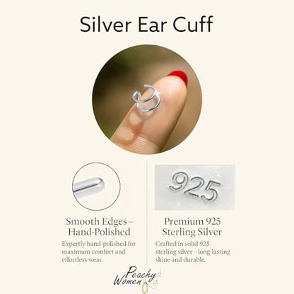 Silver Helix Cartilage Ear Cuff – 20 Gauge Fake Double Hoop Spiral Earring – 925 Sterling Silver Clip-On Cuff, No Piercing Needed