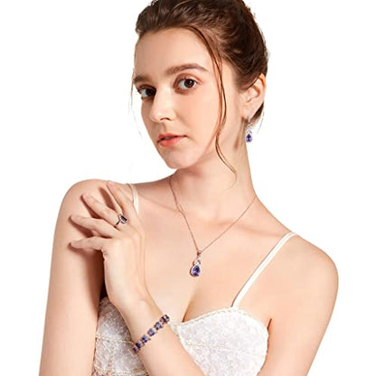 LMXXVJ Women Jewelry Set Platinum Plated Necklace Open Ring Earrings Bracelet Set,Birthday/Anniversary Mother’s Day Jewelry Gifts for Mom/Wife/Sister/Best Friend - color: Rose Gold-Purple