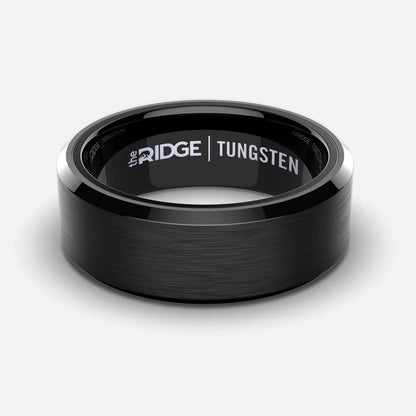 The Ridge Tungsten Rings For Men - Mens Wedding Band - Strong, Durable, and Scratch-Resistant Beveled Ring With Silicone Band - color: Royal Black