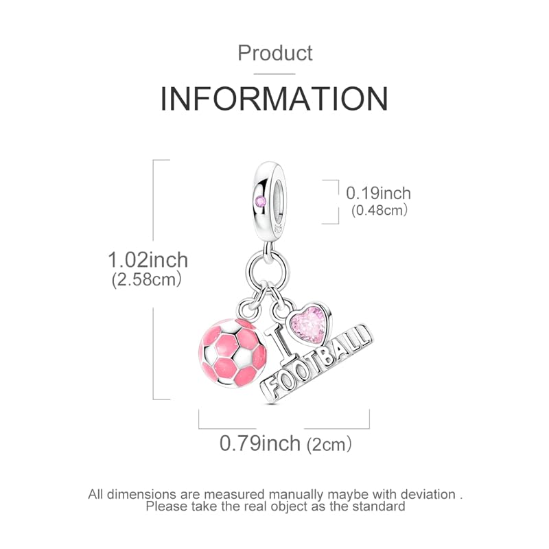 925 Sterling Silver Charms for Bracelets and Necklaces Beads Jewelry Charms for Women - color: Barbie Pink Soccer Charm