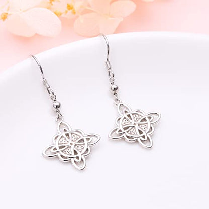 S925 Sterling Silver Celtic Knot Earrings for Women Irish Good Luck Drop Dangle Hook Earrings - style: Dangle Fish Hook - Witch's Knot
