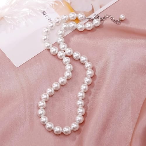 White Faux Pearl Jewelry Set for Women & Girls, Necklace Bracelet Earrings | Hand Knotted Craftsmanship, Glass Material, Daily Elegant Outfit, Gift - style: 18.5inch