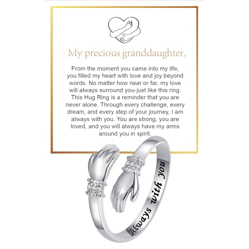 Granddaughter Daughter Hug Ring For Hope Rings, Stainless Steel Inspirational Jewelry Engraved Always With You Love You Forever Message Adjustable Non Tarnish Jewelry Birthday Gift Card - color: Always with you Diamond