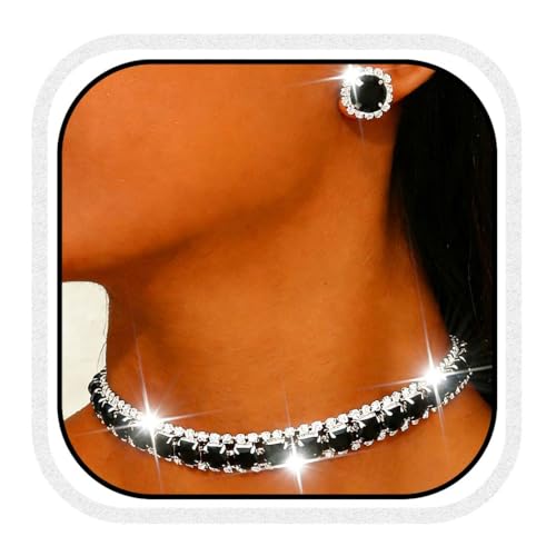 CLOACE Rhinestone Bridal Wedding Jewelry Set Sparkly Chocker Necklaces Earrings Prom Jewelry Accessories for Women - color: Black