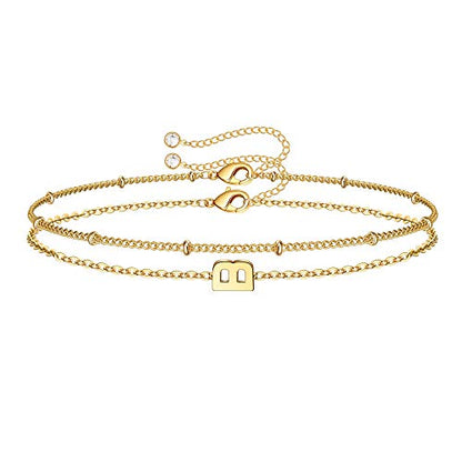M MOOHAM Valentines Day Gifts for Her Women - Layered Initial Bracelets Gift Letter A-Z Charm, Dainty 14K Gold Plated Initial Bracelets for Women Teen Girls Birthday Jewelry Gifts - color: B