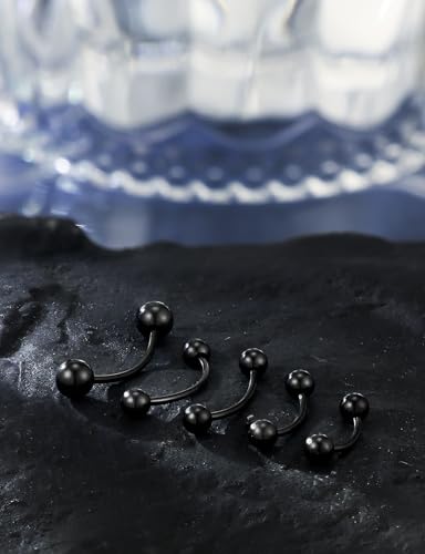 20G 16G 14G 12G Eyebrow Ring Piercing Jewelry Surgical Steel Vertical Labret Lip Ring Rook Daith Earrings Navel Small Tiny Belly Button Ring Piercing Jewelry for Women Men Silver Black Gold - color: Black, size: 20G