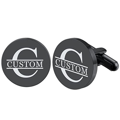 Custom4U Custom Photo Cufflinks for Men Father of the Bride Gifts - color: D-Initial+Name-Black