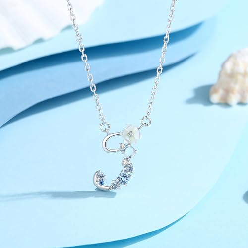 VIKI LYNN Initial Necklace for Women 925 Sterling Silver Initial A to Z Letter Pendant Necklace with Blue Flower Cubic Zirconia Birthday Engagement Gift for Women,Mom, Couple - style: Letter J