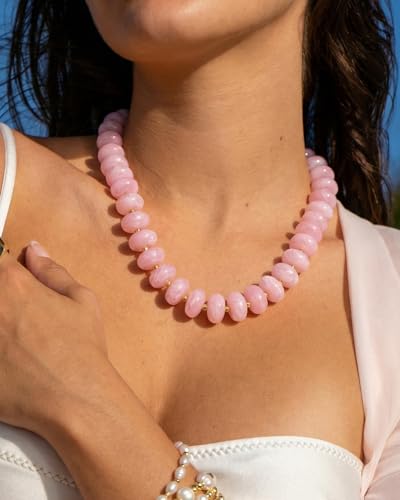 Elegance 11 designs Colorful Chunky Beaded Necklace for Women,Thick Acrylic Disc Bead Choker Statement Necklace Cute Trendy Necklaces Jewelry Gifts for Women - color: Pink