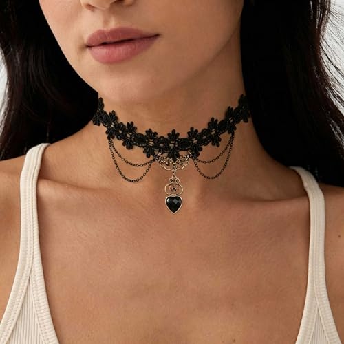 Black Necklaces for Women,Adjustable Layered Collar,Goth Jewelry - color: Black Heart