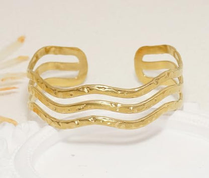 Multi-Layer Cuff Bracelet for Women Cross Wire Bracelets Open Wide Cuff Gold Bangle Bracelet - color: G