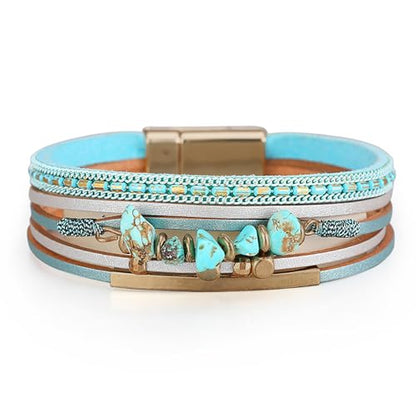 Fesciory Leather Wrap Bracelets for Women, Boho Western Layered Jewelry | Layered leather cuff bracelets, Easy on and off, Boho western style, Daily wear, Gift for women - color: Blue 1