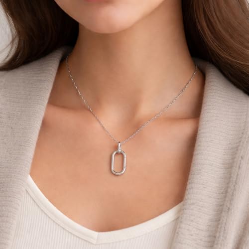 SAMYA Stainless Steel Necklace for Women | Minimalist Oval Clasp Necklace and Paperclip Chain Necklace, Modern Gold Silver Tone Necklace - color: Silver