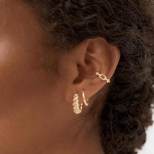 Women Gold Earrings Huggie Hoop Cubic Zirconia 14K Gold Plated Small Simple Hypoallergenic Everyday Jewelry - style: Croissant