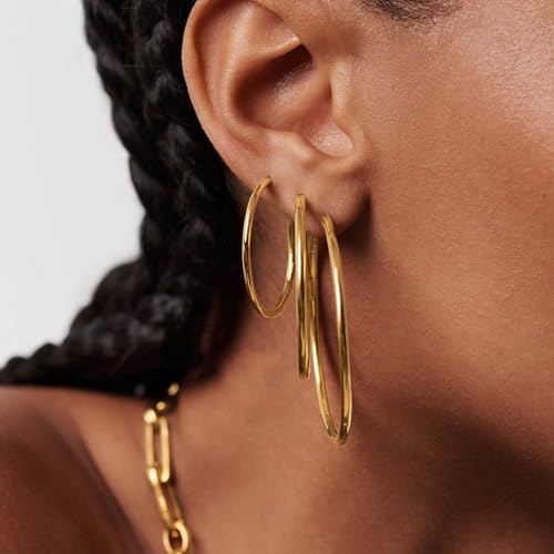 2mm Sterling Silver Big Hoop Earrings For Women - Large Hypoallergenic Circle Endless Thin Oversize Silver Hoops - color: Set,40mm/50mm/60mm,gold