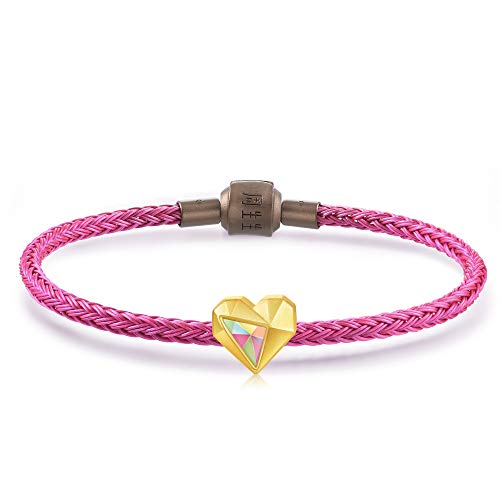 CHOW SANG SANG 999 24K Solid Gold Love Heart Mini Charm Bracelet for Women 91836C - size: 6.69 inches