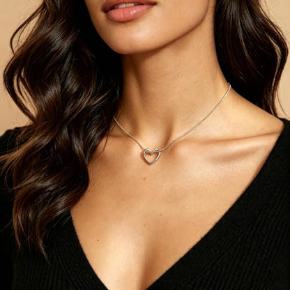 Stainless Steel Snake Chain Heart Necklace for Women, Open Heart Pendant Necklace, Dainty Hypoallergenic Non Tarnish Jewelry, Gold Silver Tone Gift Jewelry - color: Silver