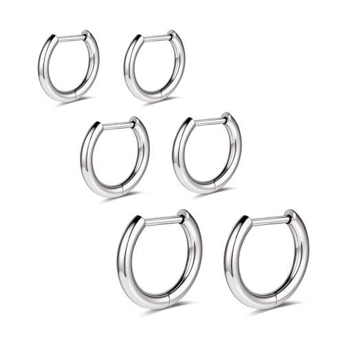 AOEDEJ G23 Titanium Black/Steel Gray/Gold Hoop Earrings 18G Small Huggie Hoop Earrings 8mm/10mm/12mm Cartilage for Sensitive Ears for Multiple Piercing Cartilage Hoop Earring Stack Jewelry - style: D shape-8mm+10mm+12mm