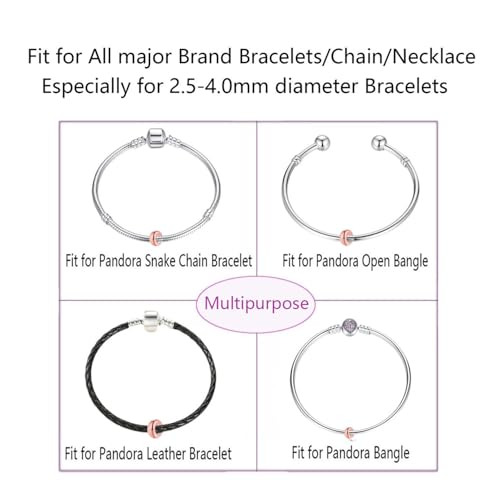 Clip Stopper Charms Sterling Silver Rondelle Spacer Bead Charm Stopper Charm for Pandora Charm Bracelets - color: Rose Gold-Plated ( 6 pcs)