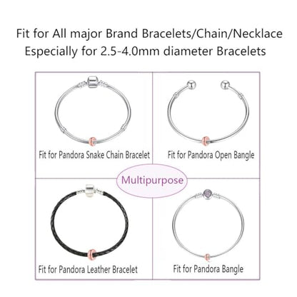 Clip Stopper Charms Sterling Silver Rondelle Spacer Bead Charm Stopper Charm for Pandora Charm Bracelets - color: Rose Gold-Plated ( 6 pcs)