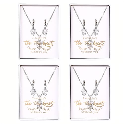 DHQH Bridesmaid Necklace Earrings Set Gifts I Couldn't Say I DO Without You Cubic Zirconia Leaf Pendant Necklace Bridesmaid Proposal Gift Set of 4 6 - color: white leaf -4