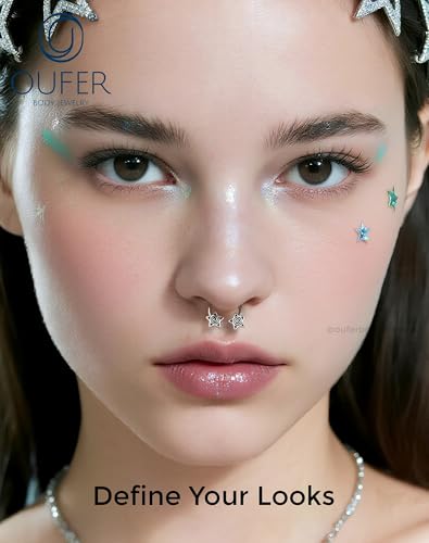OUFER Septum Rings 16g Septum Jewelry Star Daith Earrings Gothic Tragus Helix Piercing Jewelry for Women Men - color: Black