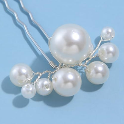 12 Pieces Bridal Wedding Hair Pins Handmade Pearl Bridal Hair Accessories for Brides Women Girls Silver - color: Silver