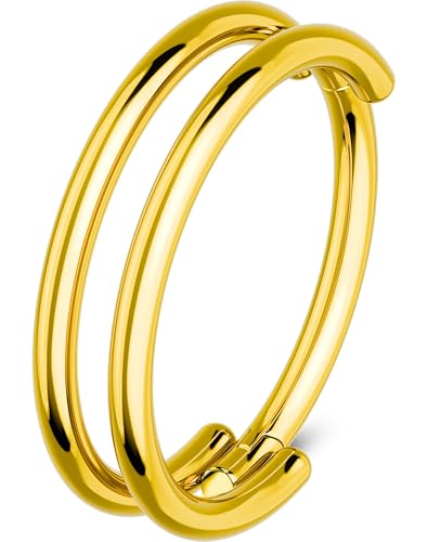 OUFER Nose Rings Hoops, 20G Double Rows Hoop Nose Ring For Women, 316L Surgical Steel Hinged Segment Cartialge Piercing, Inner Diameter 6/7/8MM Cartilage Rook Helix Lobe Tragus Earrings - color: Gold