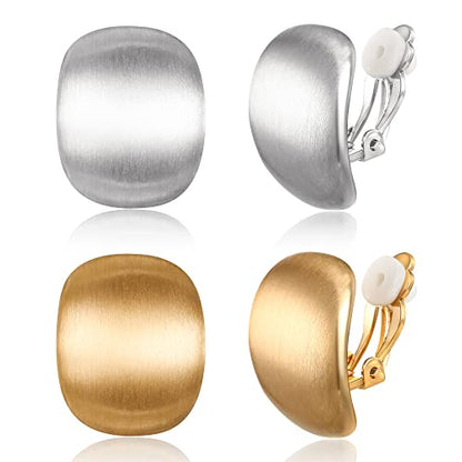 FANZE 2 Pairs Matte Gold Sliver Clip on Earrings for Women No Piercing | No Piercing Button Earring Comfortable Fashion Jewelry Gift - color: Set-3