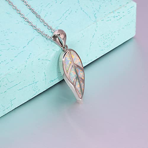 CiNily Opal Leaf/Flower Pendant Necklace for Women Silver Plated Jewelry Gift - color: white