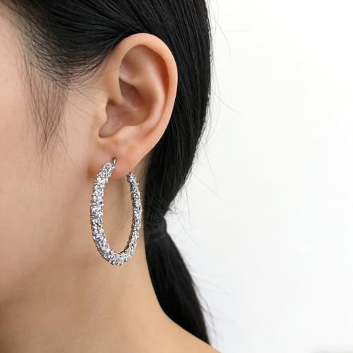 Hoop Earrings for Women, Hypoallergenic Stainless Steel Lightweight Thin Large Big Hoops Earrings Set for Women, Non Tarnish for Jewelry Gift 40MM - color: Diamond Earrings-49mm