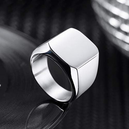 VIBOOS Custom Engraved Initial Monogram Signet Ring for Men Women Mens Rings Stainless Steel, Bundle with Ring Size Adjusters - color: A3: Silver - Monogram