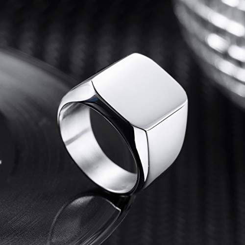 VIBOOS Custom Engraved Initial Monogram Signet Ring for Men Women Mens Rings Stainless Steel, Bundle with Ring Size Adjusters - color: A2: Silver - Initial Name