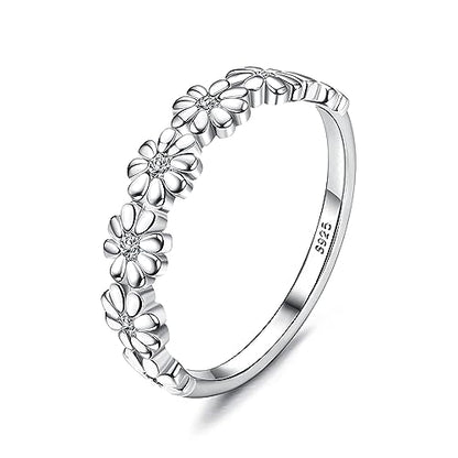 MILACOLATO 925 Sterling Silver Rings for Women Dainty CZ Daisy Flower Ring | 18K White Gold Plated Daisy Promise Ring for Her, Cute Sunflower Wedding Band Statement Engagement Ring, Mothers Jewelry Gift - color: 18K White Gold Plated Daisy Ring - Clear CZ