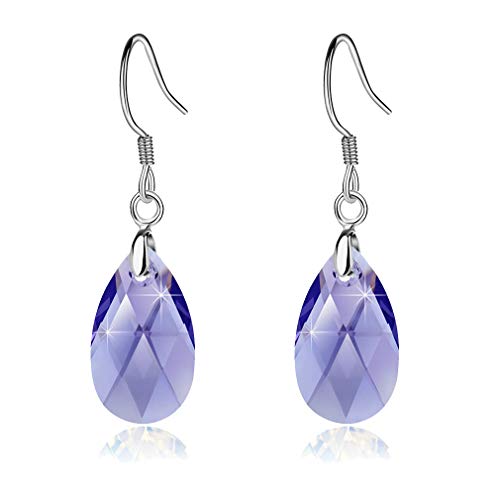 Austrian Crystal Teardrop Drop Earrings for Women, French Hook | 925 Sterling Silver Hook, Crystal Dangle Earrings, Sparkly Teardrop Stone, Lightweight Feel, Day-To-Evening Wear - color: Tanzanite