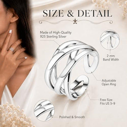 Adjustable 925 Sterling Silver Celtic Knot Rings Open Knuckle Ring Women | Thumb Finger Rings Minimalist Cross Line Band Rings