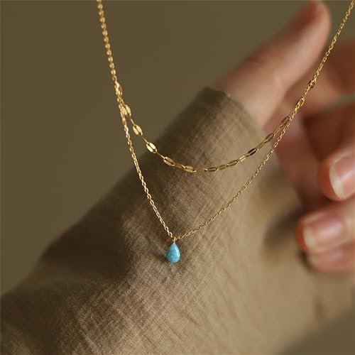 925 Sterling Silver Necklace for Women Trendy, Charming Layered Necklace with Cubic Zirconia Pendant for Her Womens Dainty Diamond Choker Necklaces Holiday Jewelry Gifts for Mom Wife Daughter Lover - color: Opal Necklace-Blue02