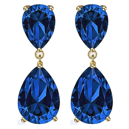 Teardrop Crystal Drop Earrings for Women, 14K Gold Plated Large Double Teardrop Dangle Earrings,Rhinestone Earrings for Wedding Prom Bridesmaid Party,Emerald/Red/Blue/Black/Pink/White Statement Earrings - color: black